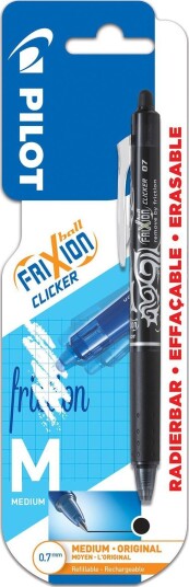 Pilot FriXion Ball Clicker Penn viskbar, 0,7 mm Svart, Markere & markører