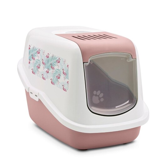Savic Kattetoalett Nestor Impression "Flamingo" Rosa Hvit Med "Flamingo" Print
