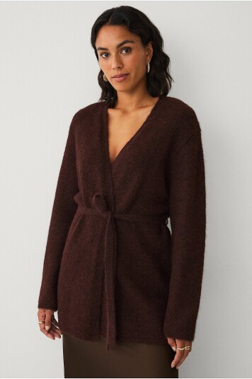 Ellos Collection Åpen cardigan med bindebelte Brun