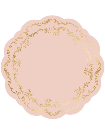 6 stk Elegante Runde Bordbrikker – Rosa med Gullmønster