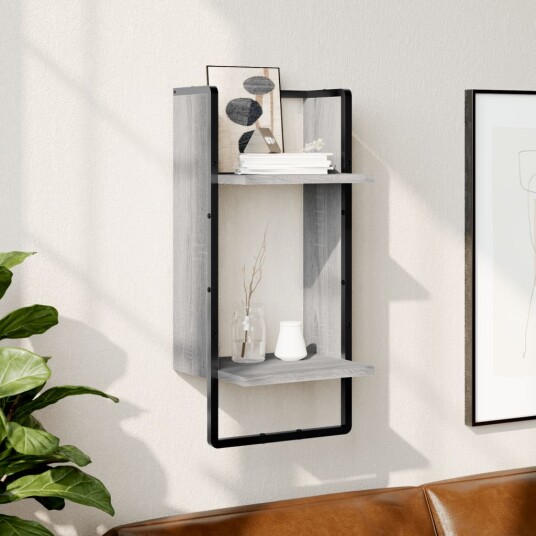 Vegghylle med stang sonoma eik 30x25x65 cm 8721012046351