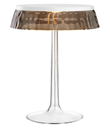 Flos Bon Jour Bordlampe Hvit Kropp og Røykfarget Skjerm Flos Bon Jour Bordlampe Hvit Kropp og Røykfarget Skjerm