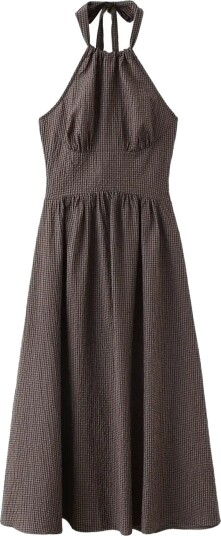 Mango Gingham Check Halter Dress   Brown   L