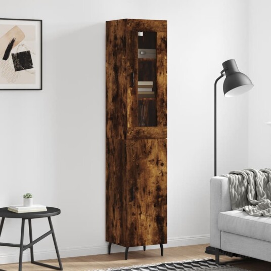 vidaXL Highboard røkt eik 34,5x34x180 cm konstruert tre 8720845486129