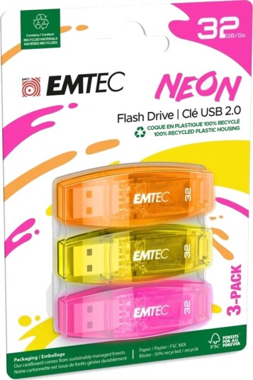 Emtec C410 Neon 32 Gb Usb Type-A 2.0 Med Lokk Fiolblå Oransje Gult Emtec C410 Neon 32 Gb Usb Type-A 2.0 Med Lokk Fiolblå Oransje Gult