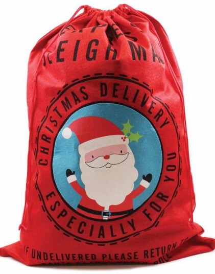 Express Sleigh Mail   Ekstra Stor Rød Julesekk med Julemotiv i Plysj 100x70 cm