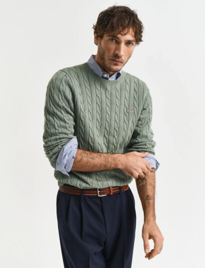 GANT Cotton Cable C-Neck - Green - XXXL GANT Cotton Cable C-Neck - Green - XXXL