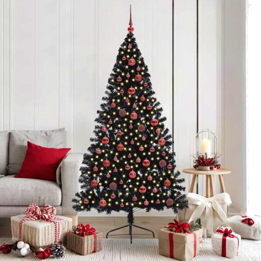  Kunstig Forhåndsopplyst Juletre med 300 LED Svart 180 cm PVC
