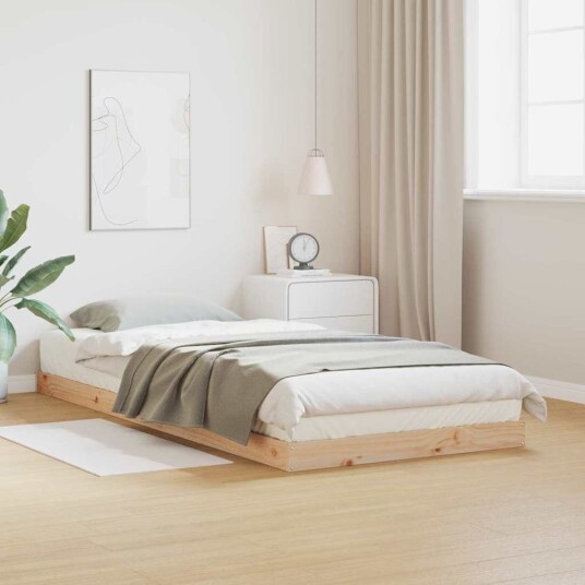 Gulvseng Ramme Hvit 90x220 cm Massivt Furutre