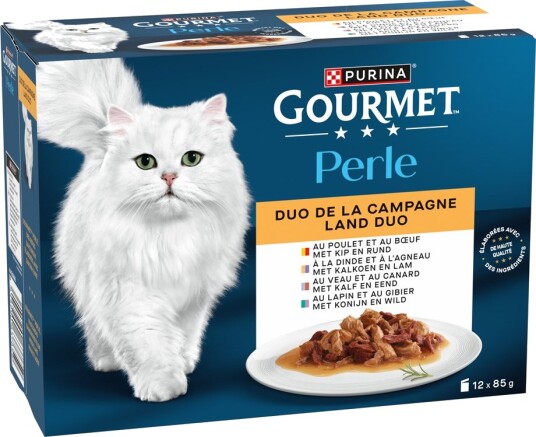 Gourmet våtfôr Perle Våtfôr Duo fra Land Kjøttutvalg 12x85 g