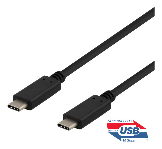 Deltaco USB-C 0.5m 10Gbps 100W 5A Strømkabel Svart