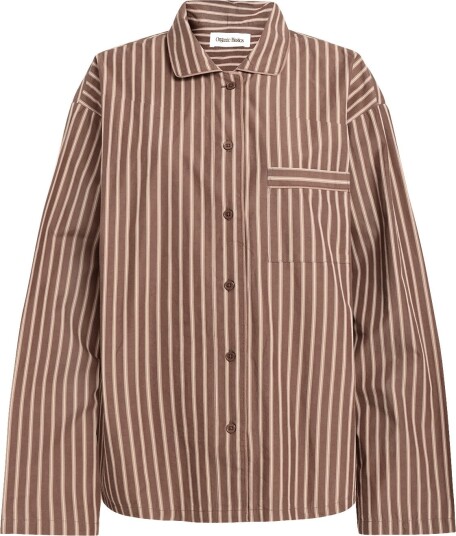 Organic Basics Core Sleep Poplin Shirt 2.0 TRUFFLE STRIPE S Organic Basics Core Sleep Poplin Shirt 2.0 TRUFFLE STRIPE S