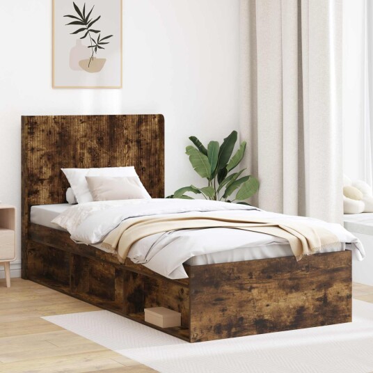  Sengramme med oppbevaring og hodegavl Røkt Eik 90 x 200 cm
