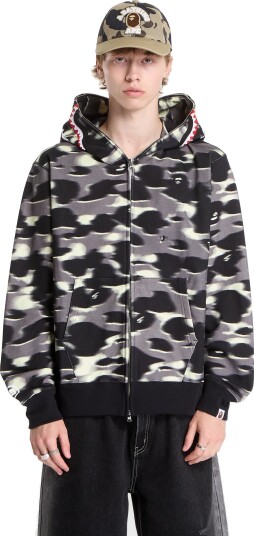 Sweatshirt A BATHING APE Screen Camo Shark Relaxed Fit Full Zip Hoodie Black UNISEX L