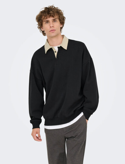 ONLY & SONS Onsjeffrey Vtg Ls Rugby Solid Polo - Black - XXL