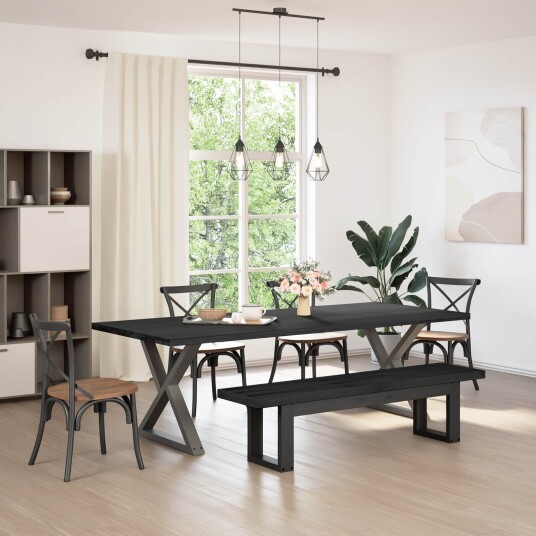 vidaXL Spisebenk NOAIN 160 x 41 x 45 cm Massiv furu Svart