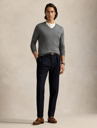 Polo Ralph Lauren Slim Fit Washable Wool V-Neck Sweater - Grey - XS