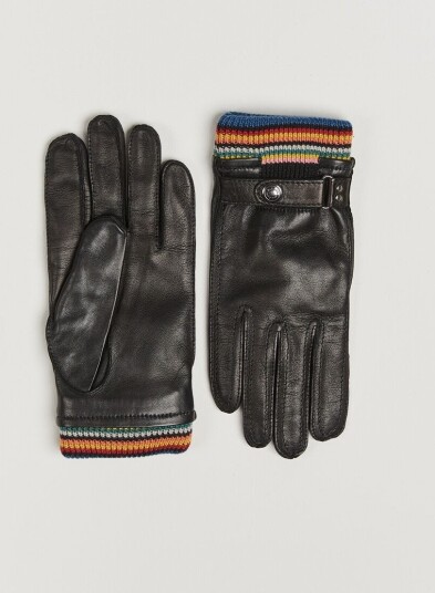 Paul Smith Signature Stripe Cuff Leather Glove Black Paul Smith Signature Stripe Cuff Leather Glove Black