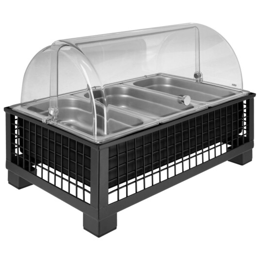 VEGA Buffetsystem komplett Portland 6,5 cm rustfritt stål 3 x GN 1/3; Størrelse GN 1/1, 55.4x35.2x29.9 cm (LxBxH); Antrasitt/Transparent/Stålgrå; Rektangulær