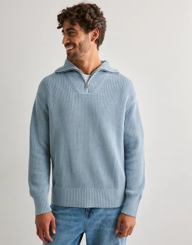Selected Men Slhdry Ls Knit Relaxed Half Zip Half zip Blå