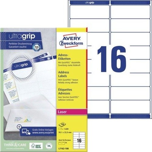 Adresseetiketter Avery Zweckform L7261-100 Hvid 99,1X33,9 Mm - (16 Stk. X 100 Ark)