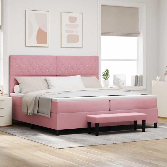 vidaXL Boksfjær Seng med madrass Rosa 200 x 200 cm Fløyel