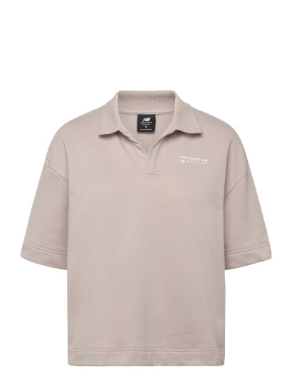 New Balance Linear Heritage French Terry Collared Shirt - Beige - M New Balance Linear Heritage French Terry Collared Shirt - Beige - M