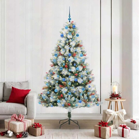 vidaXL Kunstig juletre Grønn og hvit 210 cm PVC og Metall og Plast vidaXL Kunstig juletre Grønn og hvit 210 cm PVC og Metall og Plast