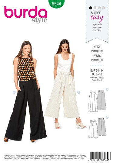 Burda 6544 - Bukse EUR: 32-44, US: 6-18