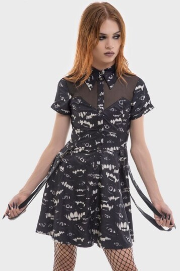 Killstar Goth Kort kjole The Lost Boys Hex-Cellent Mini-Kjole XS til XXL Damer svart-hvit