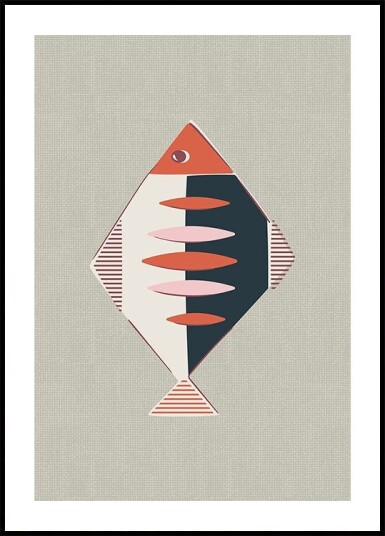 Mid Century Kitchen Fish Rust Poster Plakat / 40x50cm
