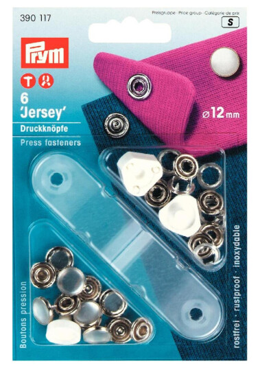 Trykknapper jersey 6 stk x 12 mm perle
