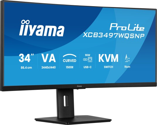 Iiyama ProLite XCB3497WQSNP 34" Curved UWQHD Skjerm med USB-C Dock - Sort Iiyama ProLite XCB3497WQSNP 34" Curved UWQHD Skjerm med USB-C Dock - Sort