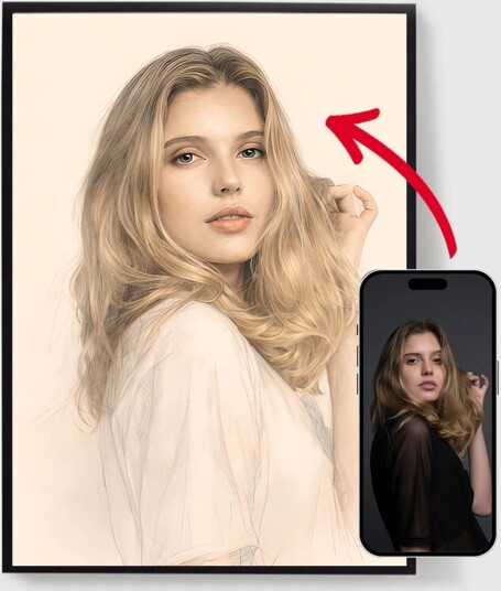 Personalisert Plakat Elegant Blyantportrett AI Plakat