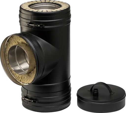 130 mm Metalbestos tre-T-stykke 90° med rengjøringsplugg 130mm
