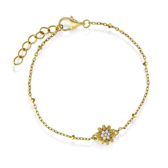 Prins & Prinsesse, Armbånd til barn i forgylt 925 sølv med blomst og zirkonia Prins & Prinsesse, Armbånd til barn i forgylt 925 sølv med blomst og zirkonia