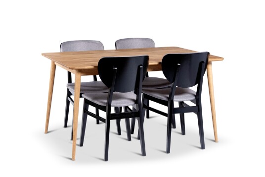 Alborg Spisegruppe 140 cm med 4 Borgholm Stoler i heltre Natur/Svart/Brun