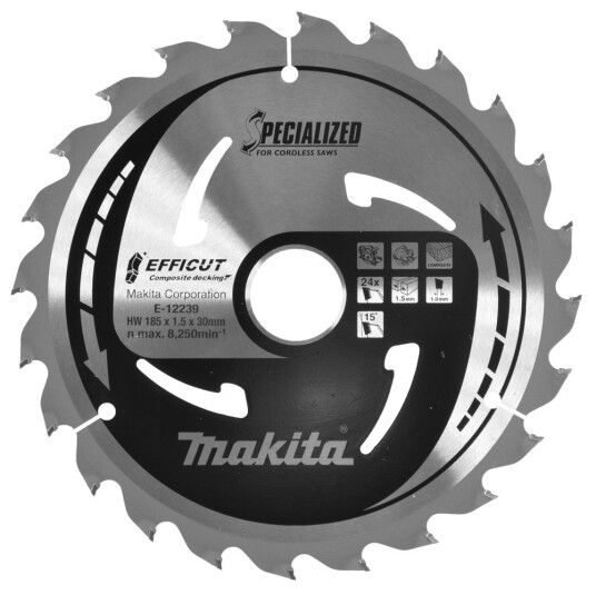 Makita Sirkelsagblad E-12239 185mm x 30mm 24T for Tre og Plast