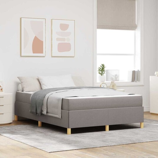 Boksfjær Seng med madrass Taupe og hvit 140 x 190 cm stoff