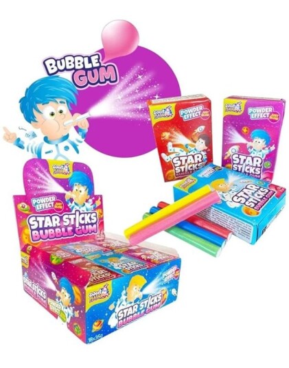 18 pakker Star Sticks Bubble Gum m/ Powder Effekt   Hel Eske
