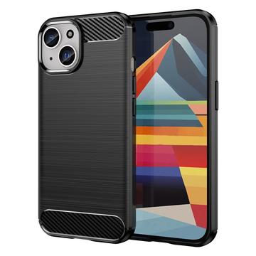 iPhone 15 Børstet TPU Deksel Karbonfiber Svart