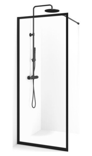 Cassøe New York dusjvegg 75 cm klart glass svart profil