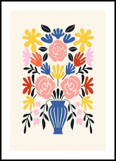 Colorful Bouquet in a Blue Vase Plakat Plakat / 40x50cm Colorful Bouquet in a Blue Vase Plakat Plakat / 40x50cm