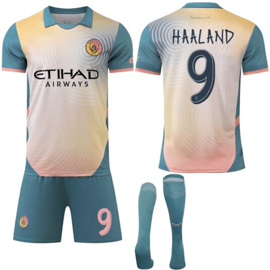 Manchester City Bortedrakt Fotballtrøye 2024 2025 Nr. 9 Haaland Barn Voksen Størrelse 26 Ungdom Voksen Fotballskjorte Kampdag Treningssett