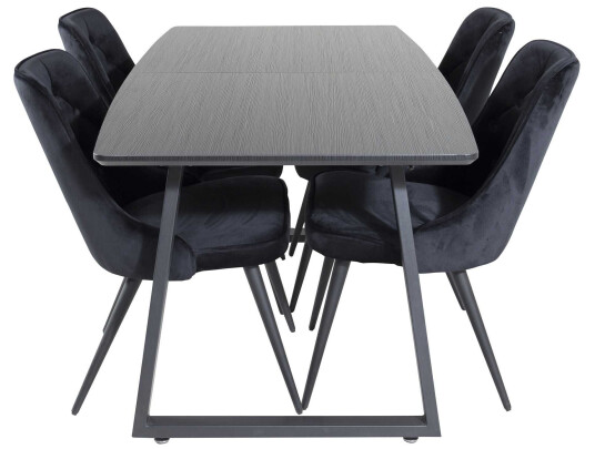Venture Design Inca & Velvet spisegruppe Svart/svart 4 st stoler & bord 160 x 85 cm