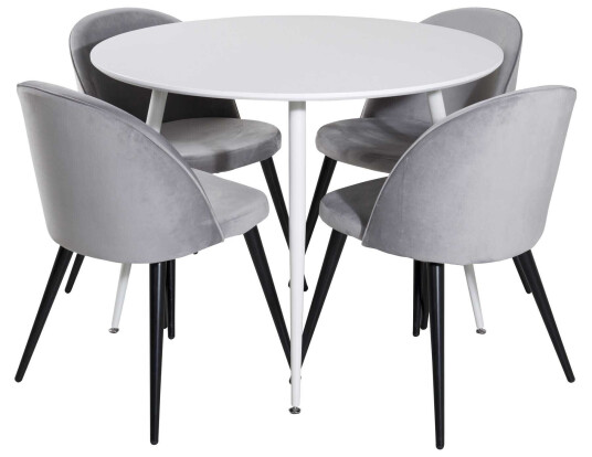 Venture Design Plaza & Velvet spisegruppe Hvit/grå 4 st stoler & bord 100 cm