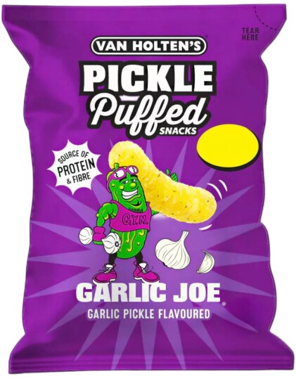 Van Holten's Big Garlic Joe Puffed Snacks Linsesnacks med Sylteagurk og Løksmak 50 gram USA