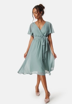 Goddiva Flutter Chiffon Midi Dress Sage Green L (UK14) Goddiva Flutter Chiffon Midi Dress Sage Green L (UK14)