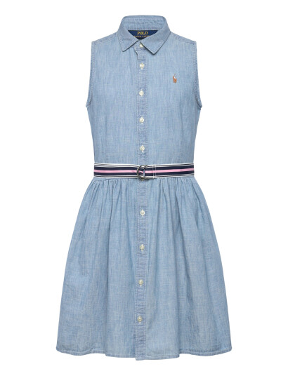 Ralph Lauren Kids Belted Cotton Chambray Shirtdress Blue 137 140