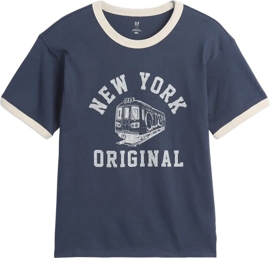 GAP Kids Relaxed New York Graphic Ringer T Shirt Navy 104/110 GAP Kids Relaxed New York Graphic Ringer T Shirt Navy 104/110